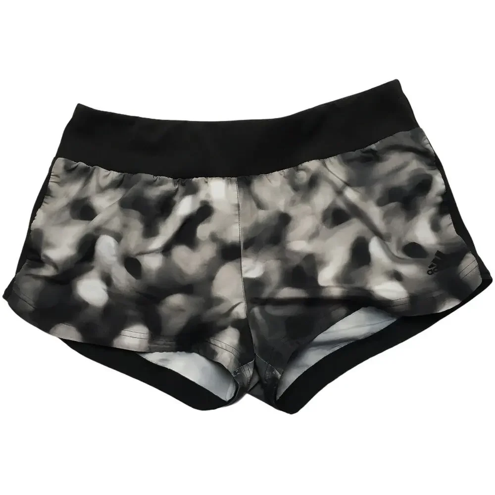 Adidas Athletic Running Shorts Black White‎ Print Mesh Lining Women's Activewear